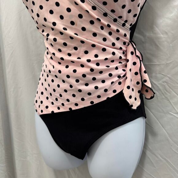 Vintage Polka Dot Wrap Swimsuit Longitude One Piece Pinup Size 8 - Picture 3 of 8
